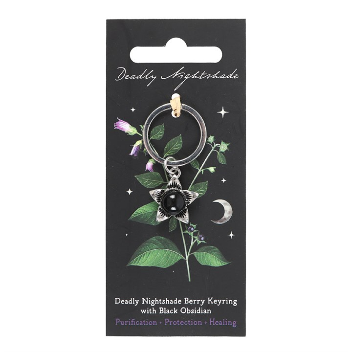 Deadly Nightshade Keyring with Black Obsidian