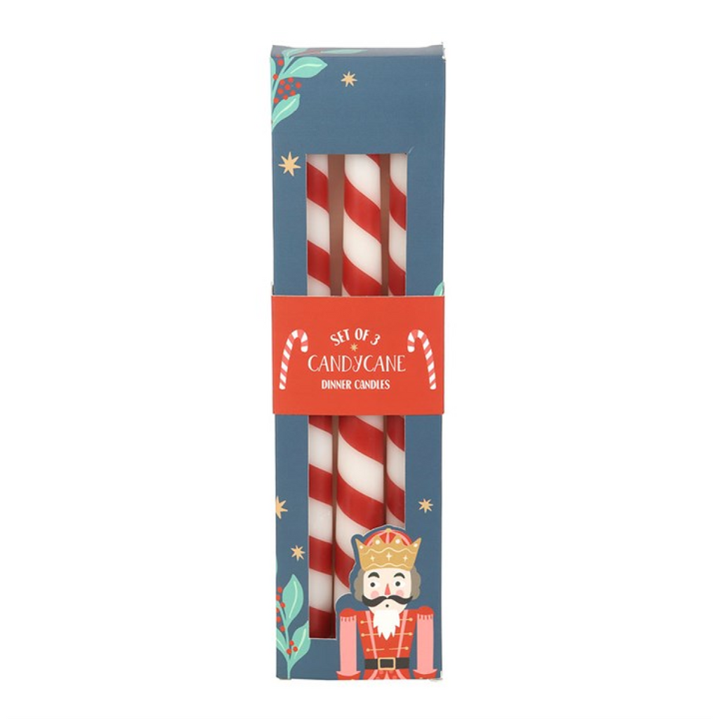 Set of 3 Candy Cane Stripe Taper Candles