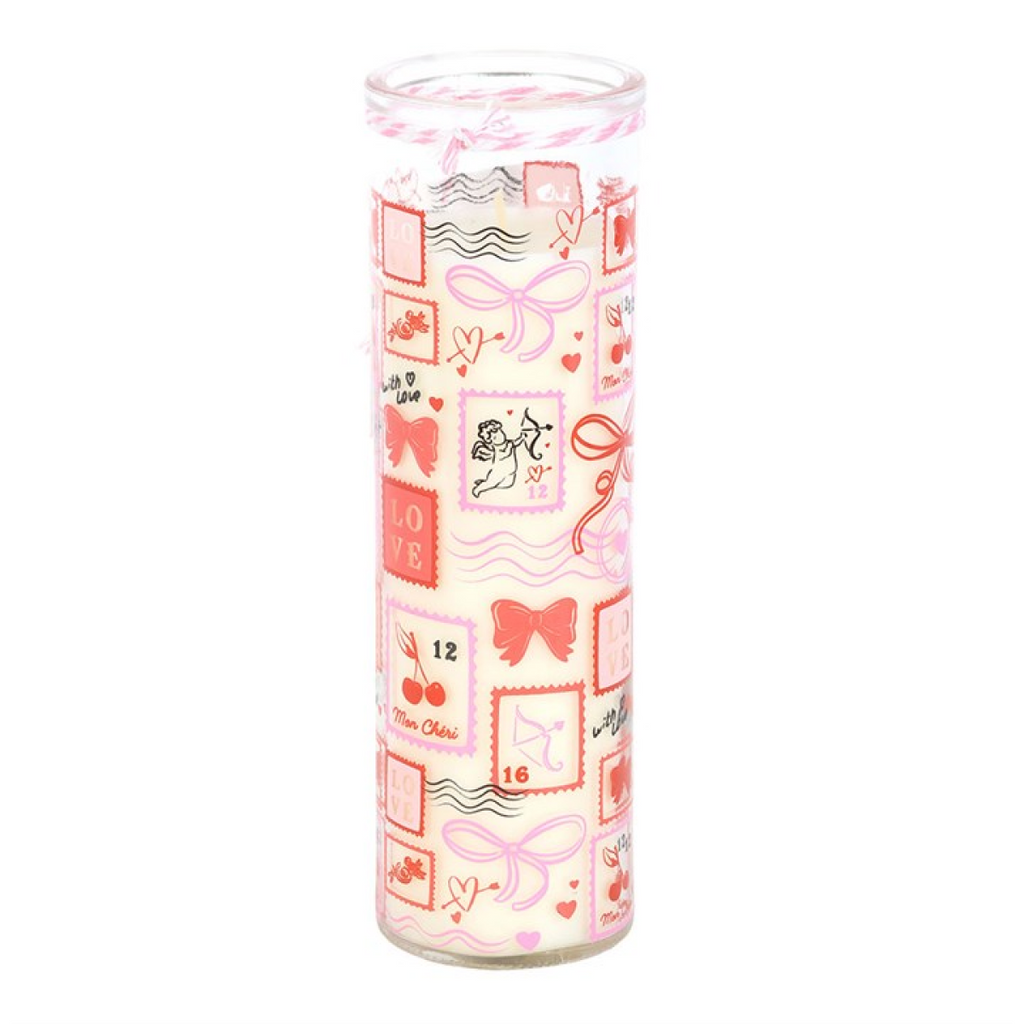 Valentine Postage Stamp Print Sparkling Rose Tube Candle