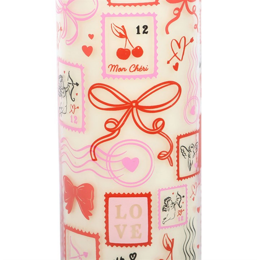 Valentine Postage Stamp Print Sparkling Rose Tube Candle