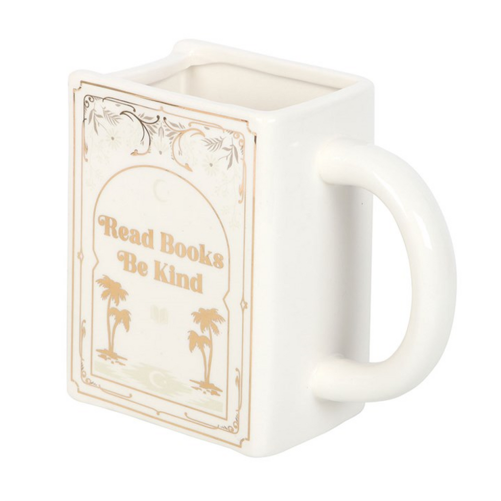 Read Books Be Kind White Book Shaped Mug