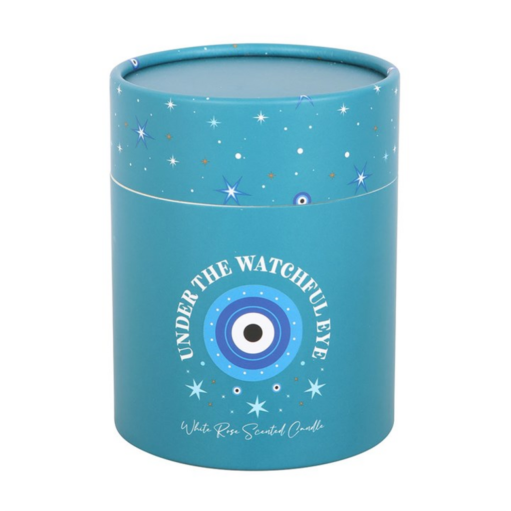 Under Watchful Eyes White Rose Candle with Crystals