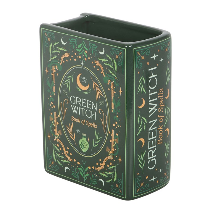 Green Witch Book Shaped Vase