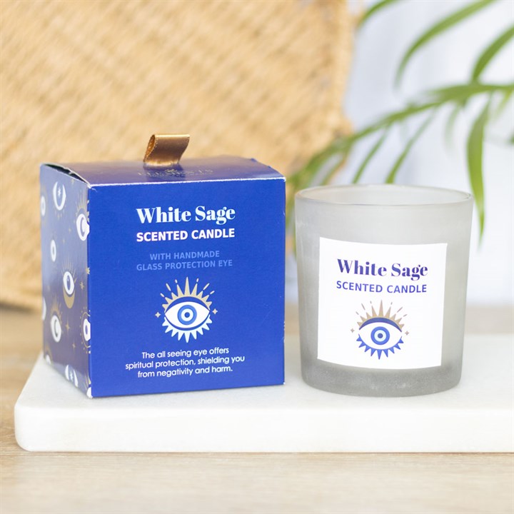 *All Seeing Eye White Sage Protection Charm Candle in Glass Pot (4/20)