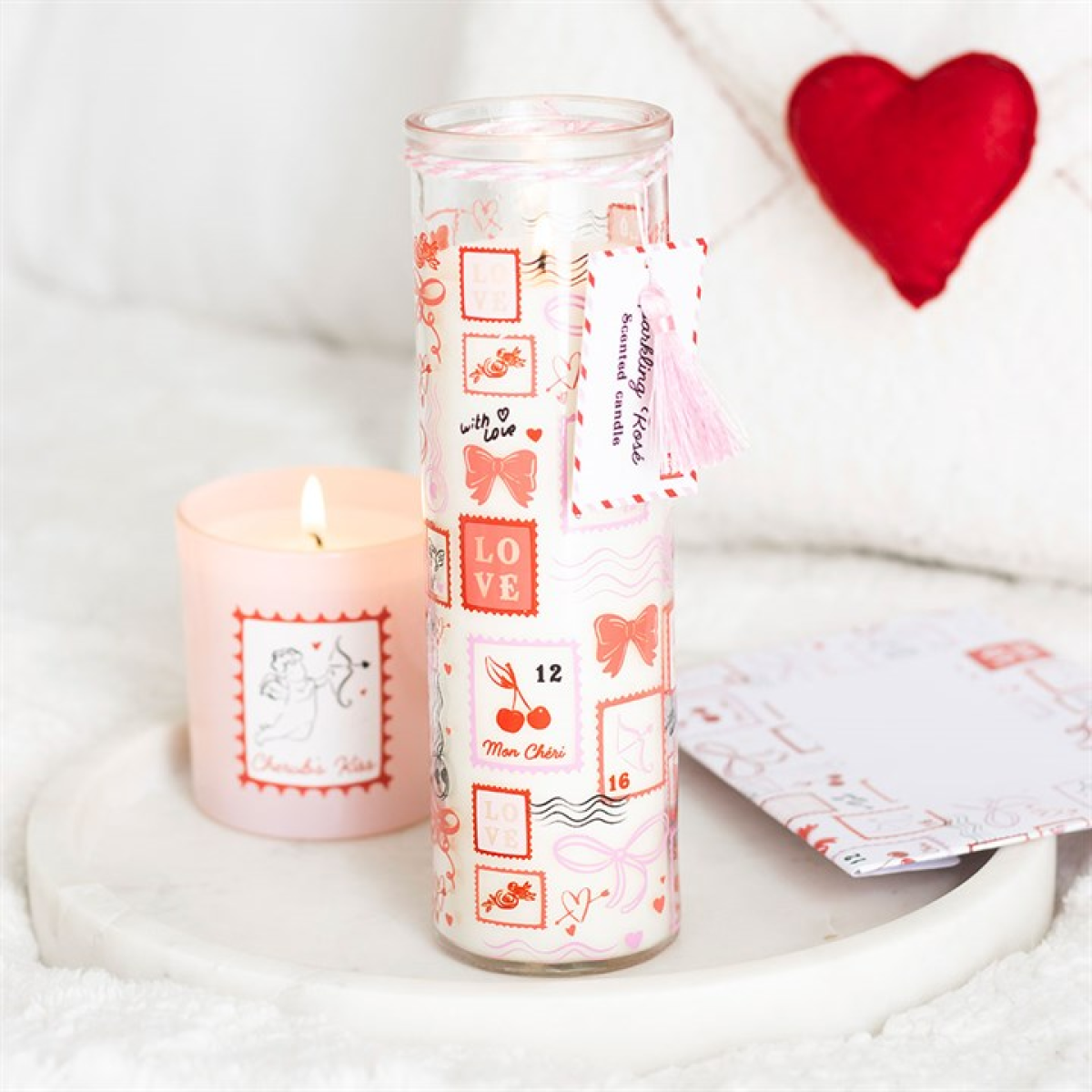 Valentine Postage Stamp Print Sparkling Rose Tube Candle