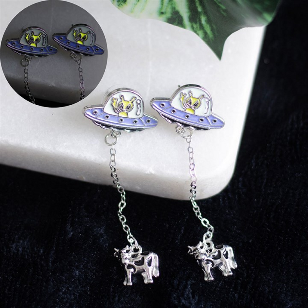 Glow in the Dark Alien Abduction Dangle Earrings