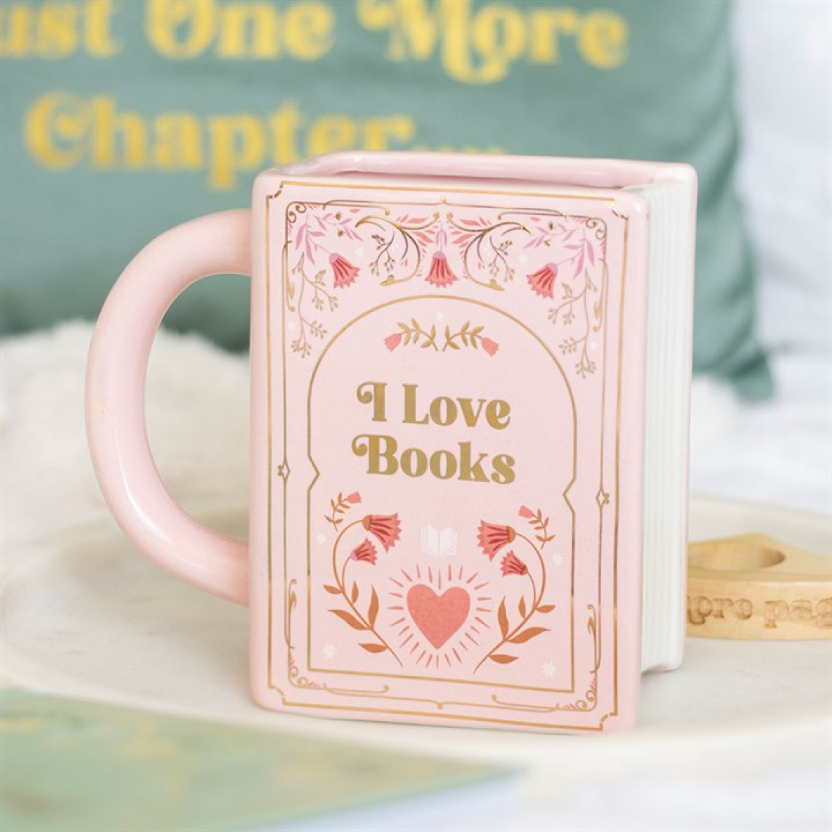 I Love Books Pink Book Shaped Mug